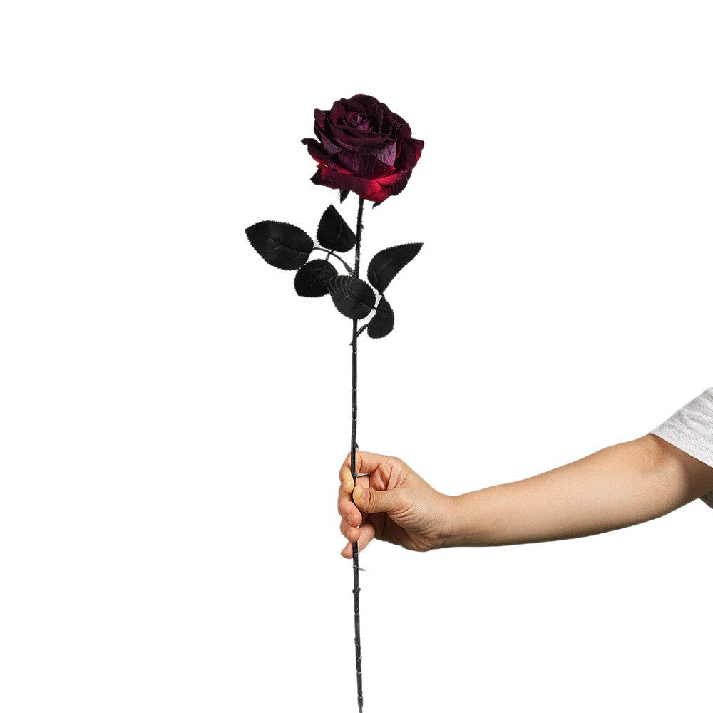 Künstliche Gothic-Rose, 52 cm, dunkle Halloween-Dekoration, realistische Kunstblume für Hochzeiten, Floristik, Grabschmuck, ganzjährige Dekoration