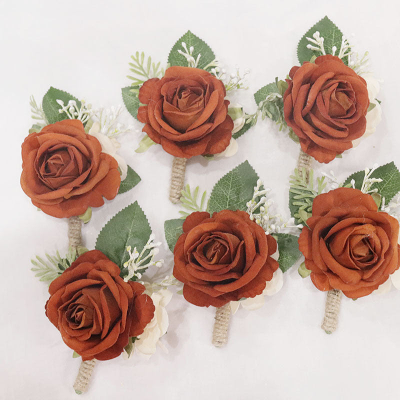 Künstliche Seidenrose in Rostorange, 12 cm, realistische Blume für Hochzeiten, Festdekoration, Brautsträuße, Floristikbedarf