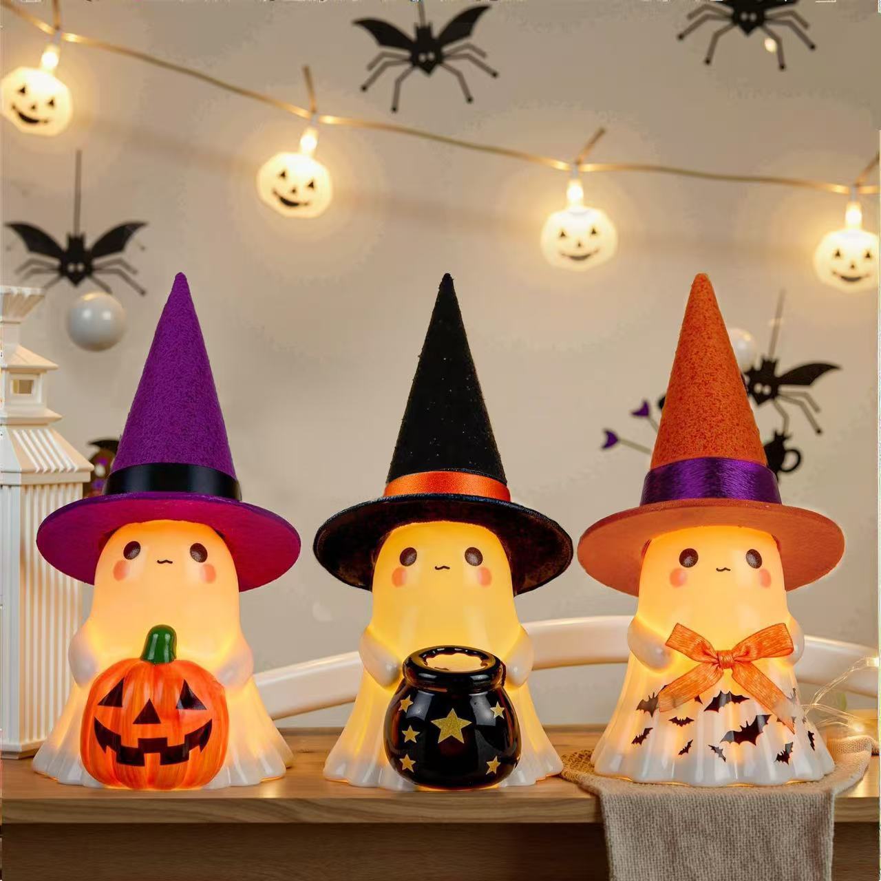 Halloween Leuchtgeist-Deko, 13 cm hoch, 6,8 cm breit, Kunststoff, für Garten, Terrasse, Innen- und Außendekoration