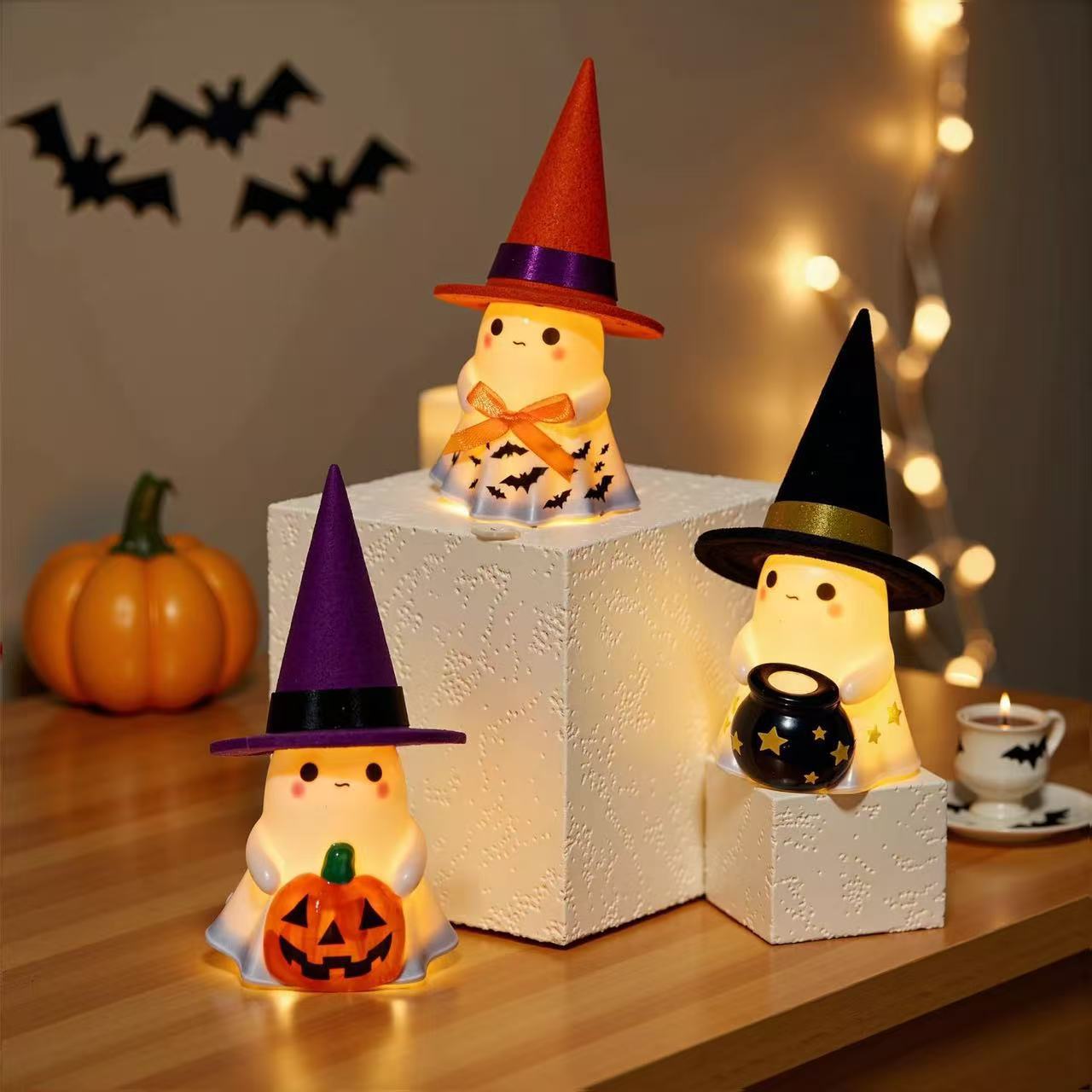 Halloween Leuchtgeist-Deko, 13 cm hoch, 6,8 cm breit, Kunststoff, für Garten, Terrasse, Innen- und Außendekoration