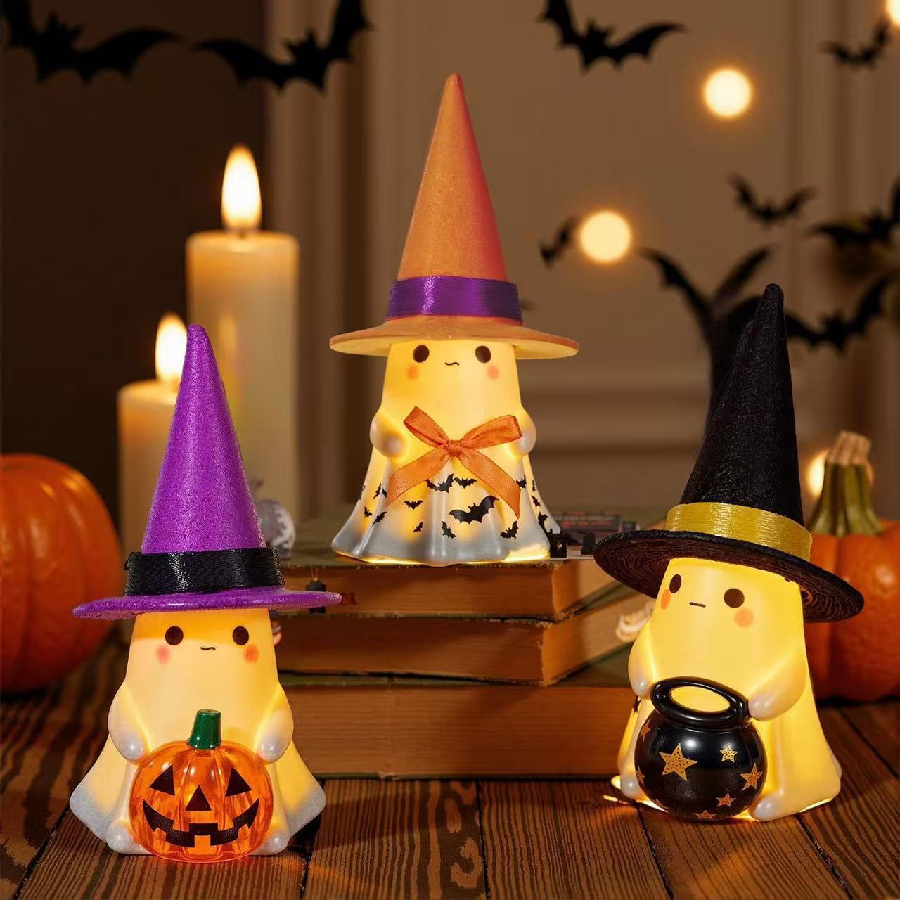 Halloween Leuchtgeist-Deko, 13 cm hoch, 6,8 cm breit, Kunststoff, für Garten, Terrasse, Innen- und Außendekoration