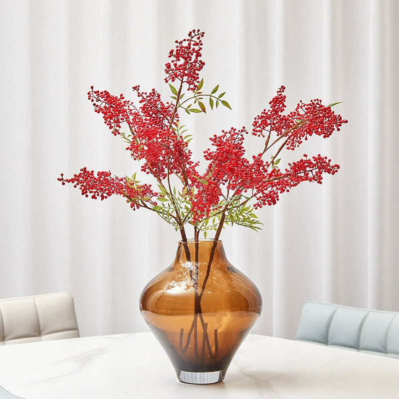 Künstliche Nandina-Blätter mit roten Beeren, 75 cm hoch, realistisch für Hochzeiten, Weihnachtsdekoration, Floristik, Innenraumgestaltung