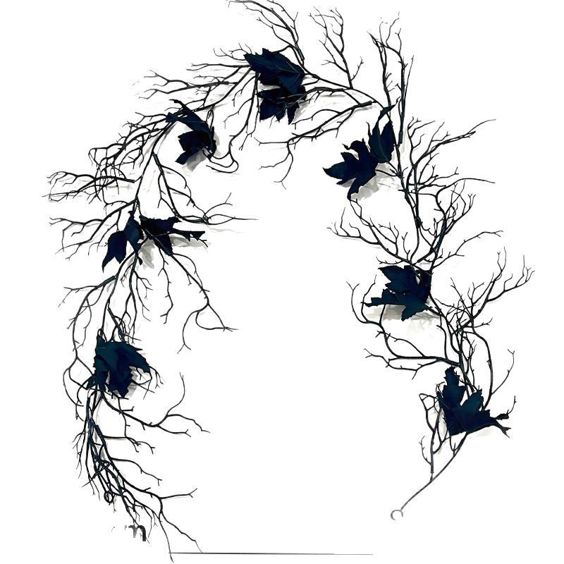 Künstliche Ahornzweige mit schwarzen Blättern, 175 cm, Halloween-Dekoration, Herbst-Deko für Hochzeit, Event, Grabgestaltung, Innenraum