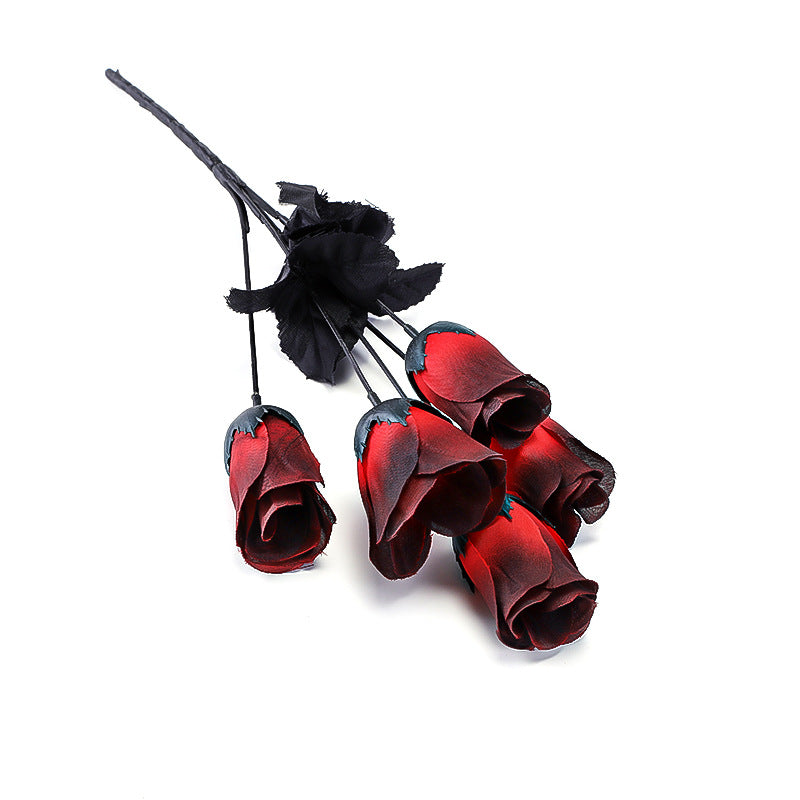 5er Set künstliche Mini-Rosen, 40 cm lang, Seide, dunkle Farben, Halloween-Deko, Goth-Stil, Hochzeit, Event-Dekoration