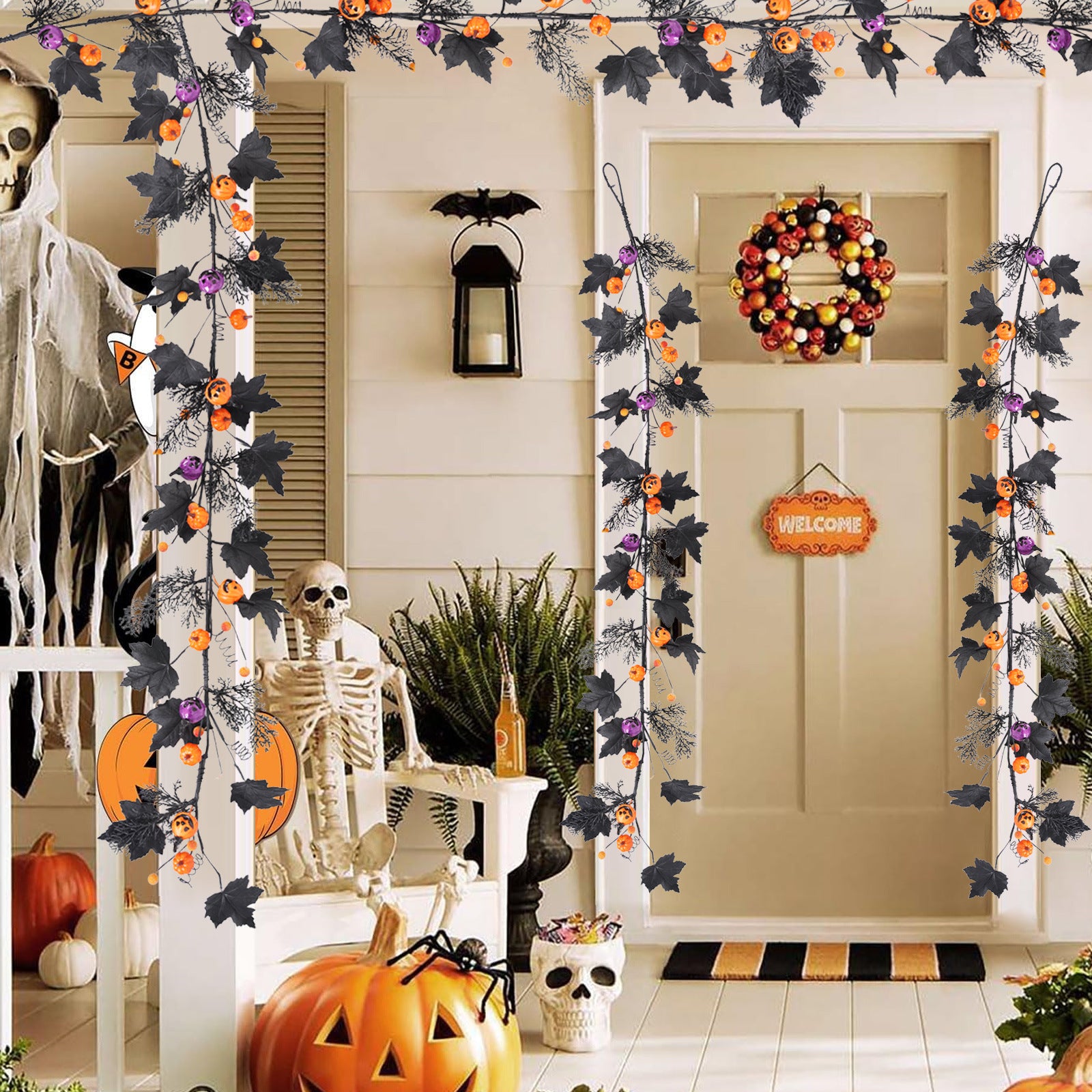Künstliche Ahornblätter-Ranke, 150 cm, Real-Touch, Dekoration für Hochzeiten, Herbst, Halloween, Blumenarrangements, Innen- und Außendekoration