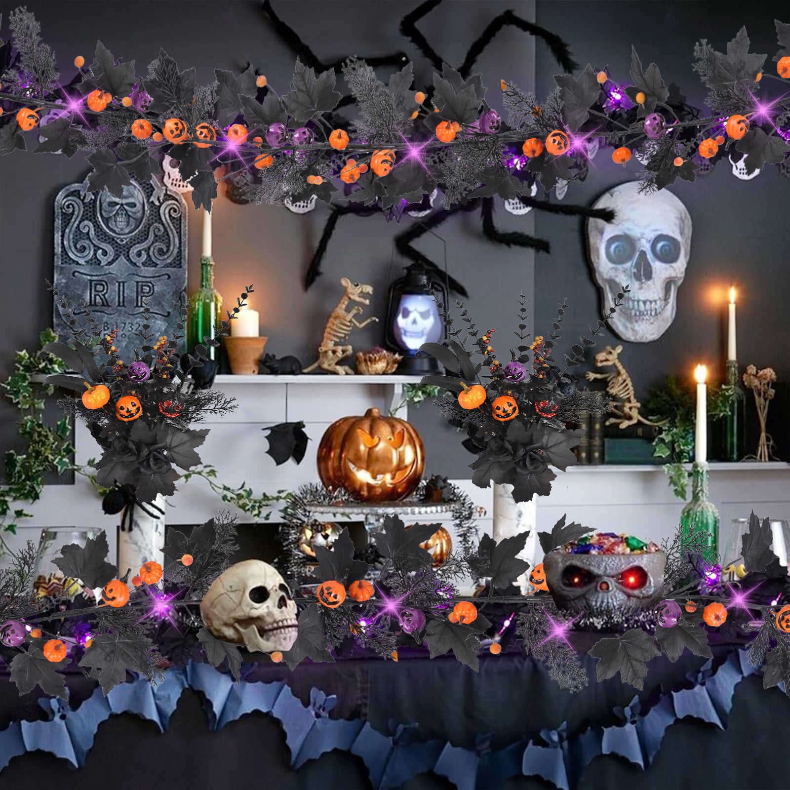 Künstliche Ahornblätter-Ranke, 150 cm, Real-Touch, Dekoration für Hochzeiten, Herbst, Halloween, Blumenarrangements, Innen- und Außendekoration