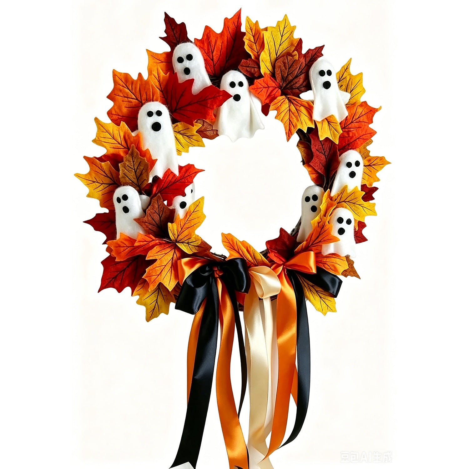 Halloween-Geisterkranz mit Schleife, 40 cm, künstliche Blumen, dekorativer Türschmuck für Feiertage, Partys, Dekoration