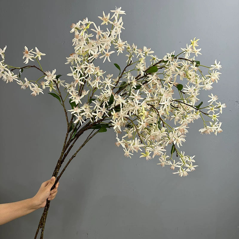 Künstliche Steckblume, 105 cm, Real-Touch-Latex, Jasmin, Hydrangea, Edelweiß, Weiß/Champagner, für Hochzeiten, Dekoration, Floristik, Innenraum