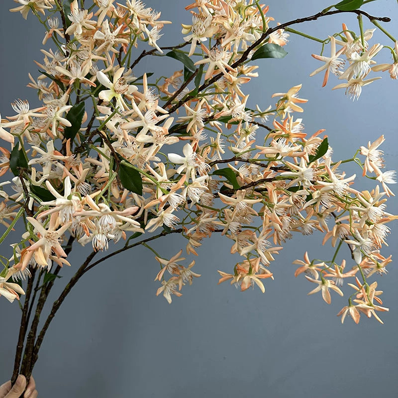 Künstliche Steckblume, 105 cm, Real-Touch-Latex, Jasmin, Hydrangea, Edelweiß, Weiß/Champagner, für Hochzeiten, Dekoration, Floristik, Innenraum