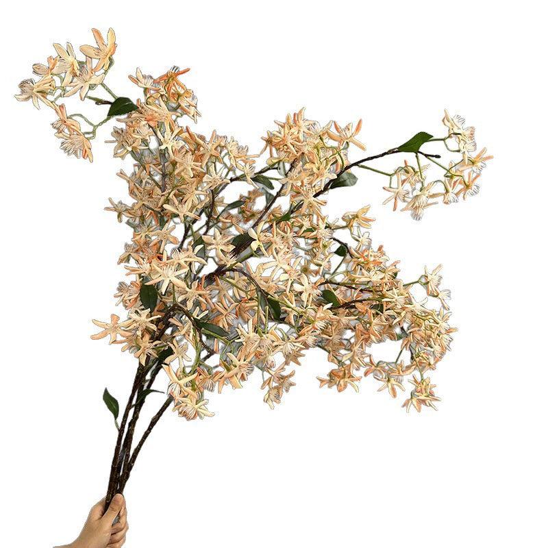 Künstliche Steckblume, 105 cm, Real-Touch-Latex, Jasmin, Hydrangea, Edelweiß, Weiß/Champagner, für Hochzeiten, Dekoration, Floristik, Innenraum