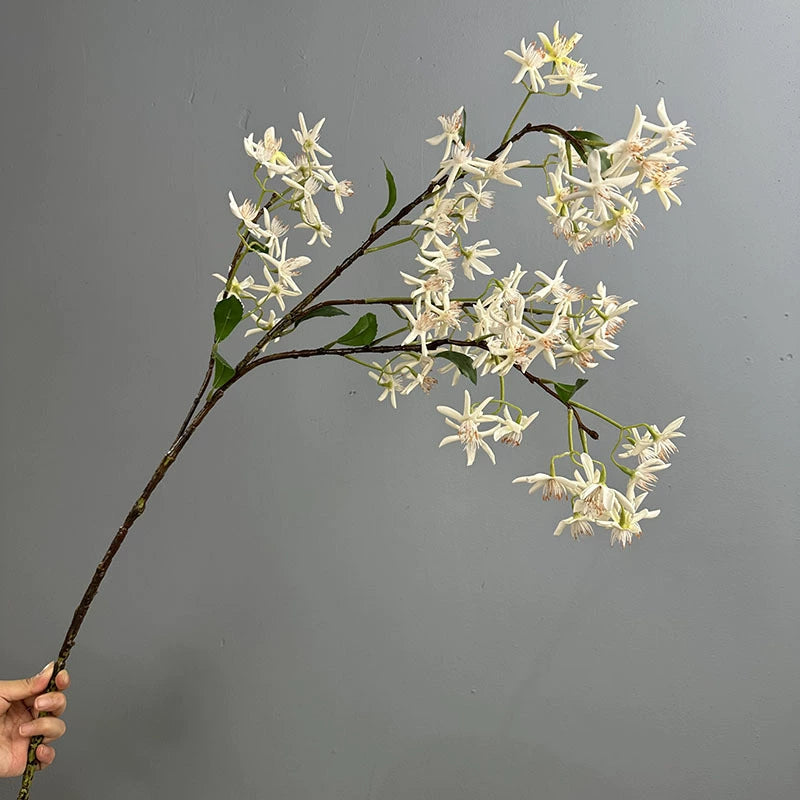 Künstliche Steckblume, 105 cm, Real-Touch-Latex, Jasmin, Hydrangea, Edelweiß, Weiß/Champagner, für Hochzeiten, Dekoration, Floristik, Innenraum