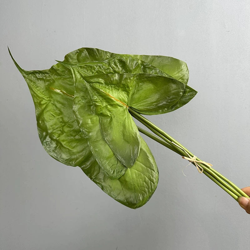 Künstliche Caladium Blätter, PU Material, 53 cm lang, Realistische Grünpflanze für Hochzeit, Home Decor, Ladenausstattung, 3 Stängel