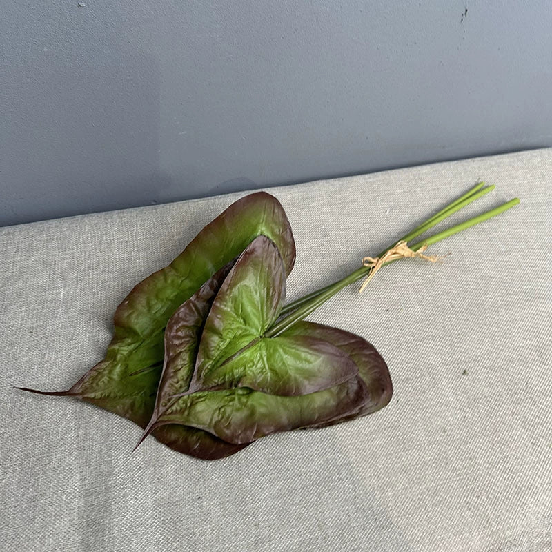 Künstliche Caladium Blätter, PU Material, 53 cm lang, Realistische Grünpflanze für Hochzeit, Home Decor, Ladenausstattung, 3 Stängel