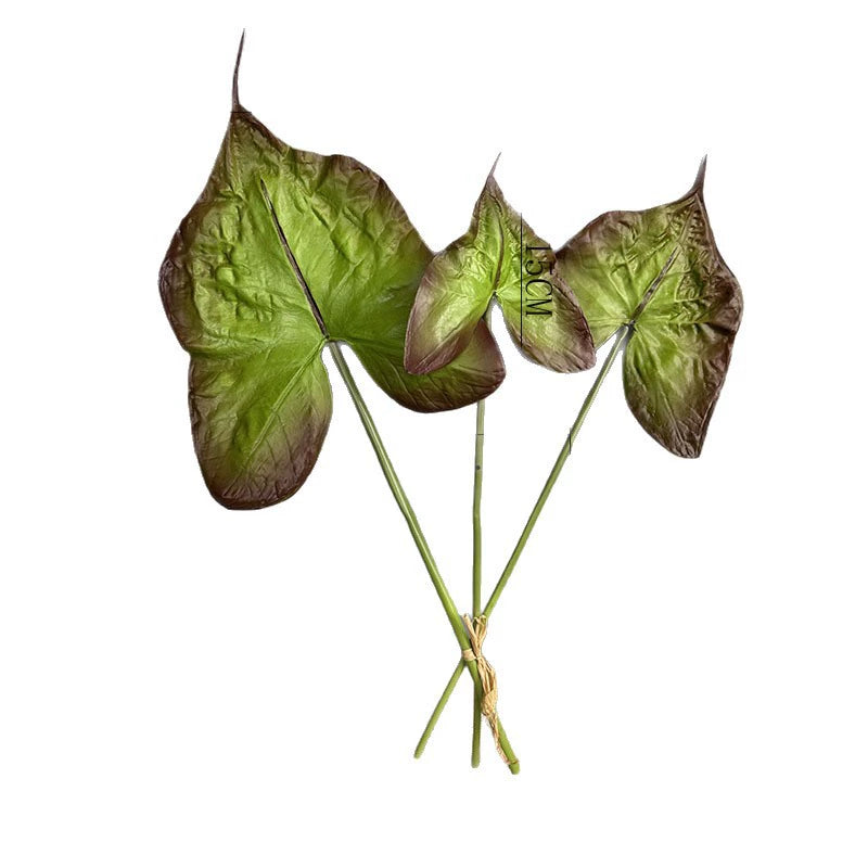 Künstliche Caladium Blätter, PU Material, 53 cm lang, Realistische Grünpflanze für Hochzeit, Home Decor, Ladenausstattung, 3 Stängel