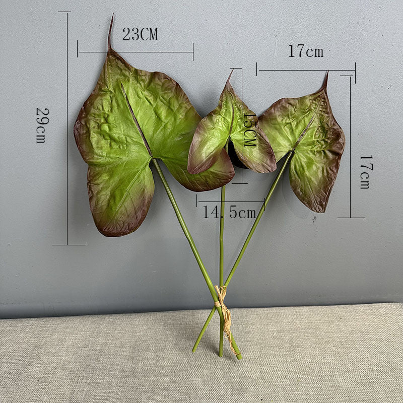 Künstliche Caladium Blätter, PU Material, 53 cm lang, Realistische Grünpflanze für Hochzeit, Home Decor, Ladenausstattung, 3 Stängel