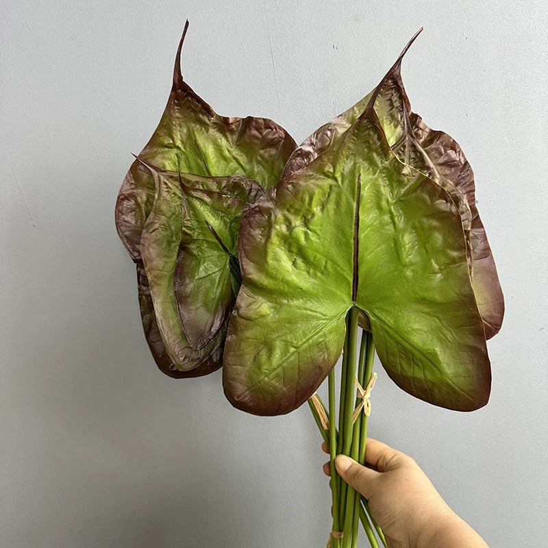 Künstliche Caladium Blätter, PU Material, 53 cm lang, Realistische Grünpflanze für Hochzeit, Home Decor, Ladenausstattung, 3 Stängel