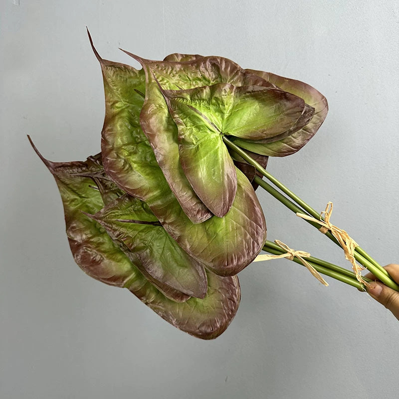 Künstliche Caladium Blätter, PU Material, 53 cm lang, Realistische Grünpflanze für Hochzeit, Home Decor, Ladenausstattung, 3 Stängel