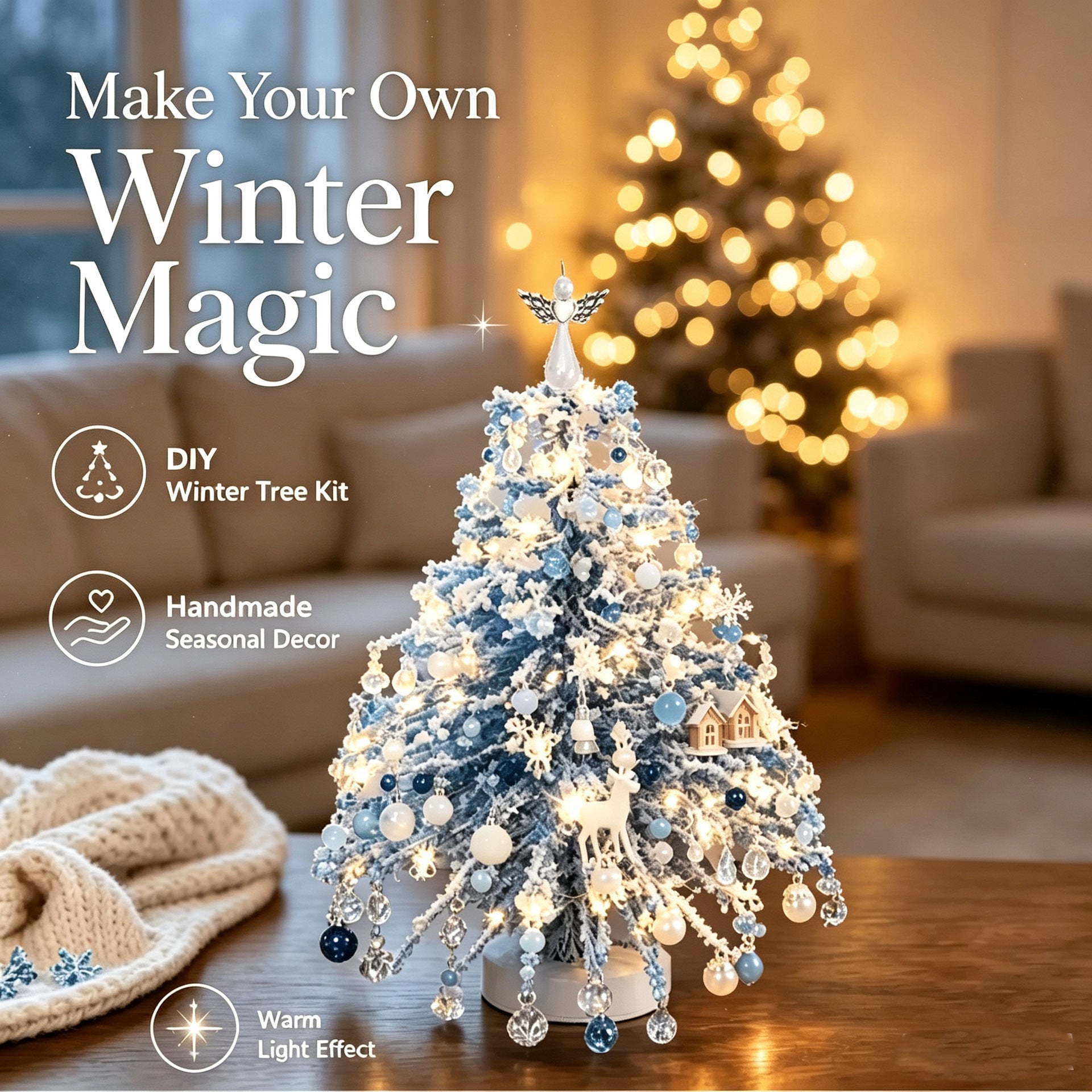 28 cm DIY Perlen-Weihnachtsbaum-Kit, künstlicher Tannenbaum mit Lichtern, Tischdekoration für Hochzeiten, Feiertage, Geschenke, Bastelset
