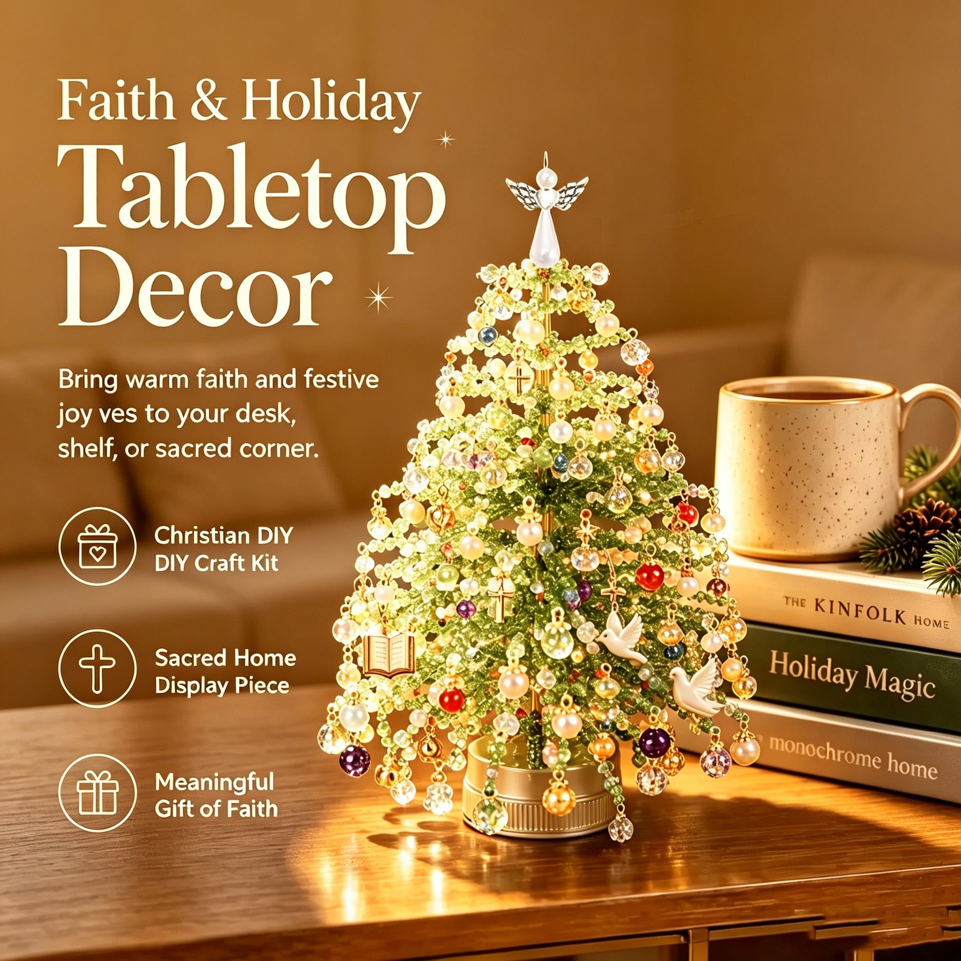 28 cm DIY Perlen-Weihnachtsbaum-Kit, künstlicher Tannenbaum mit Lichtern, Tischdekoration für Hochzeiten, Feiertage, Geschenke, Bastelset