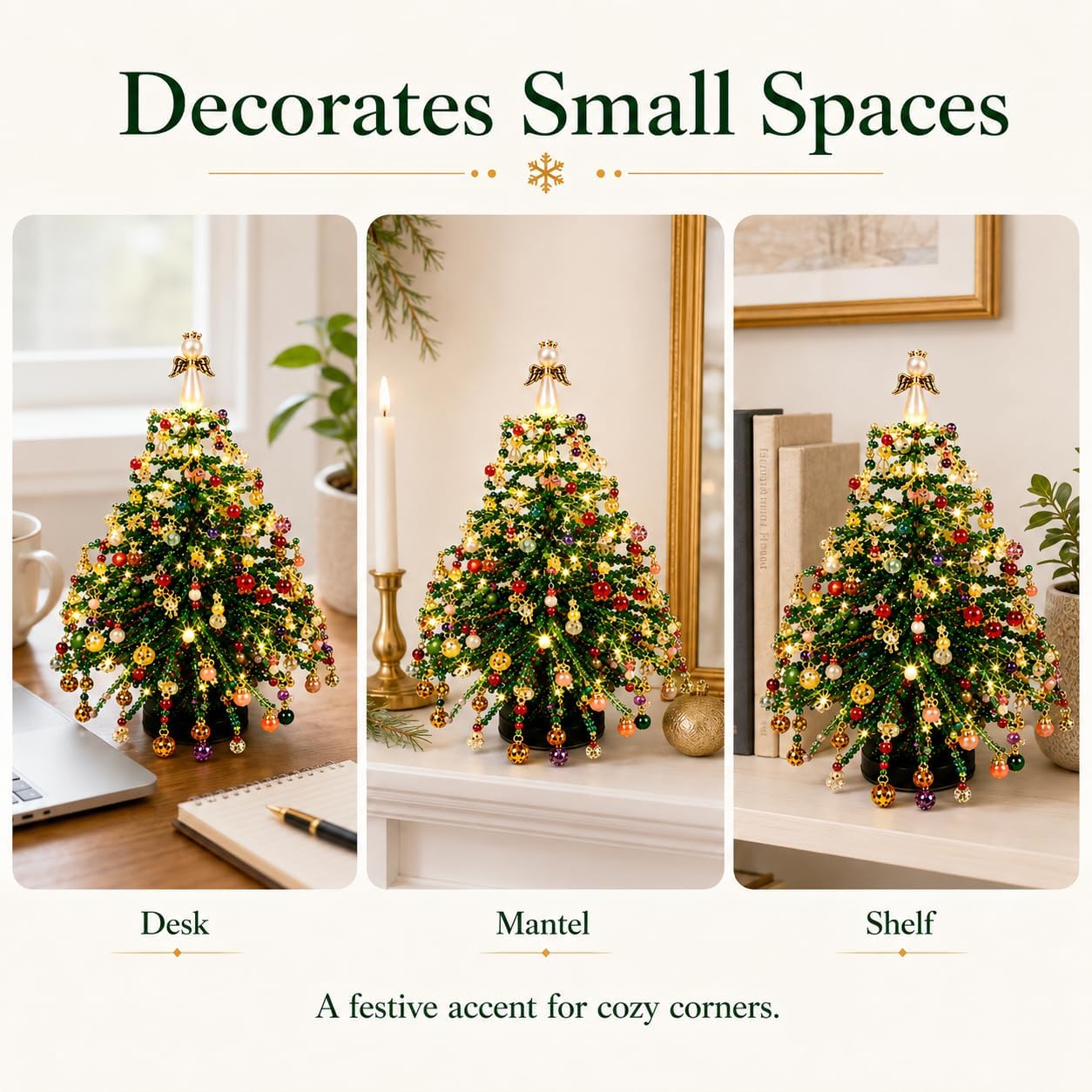 28 cm DIY Perlen-Weihnachtsbaum-Kit, künstlicher Tannenbaum mit Lichtern, Tischdekoration für Hochzeiten, Feiertage, Geschenke, Bastelset