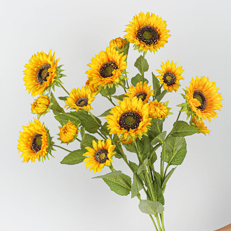 Künstliche Sonnenblumen, 65 cm, 2 Stiele mit 3 Blüten, Real-Touch für Hochzeit, Hausdekoration, Cottagecore, Blumenladen, Event-Deko