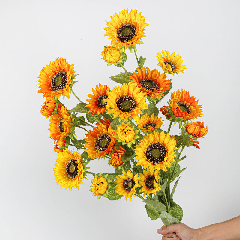 Künstliche Sonnenblumen, 65 cm, 2 Stiele mit 3 Blüten, Real-Touch für Hochzeit, Hausdekoration, Cottagecore, Blumenladen, Event-Deko
