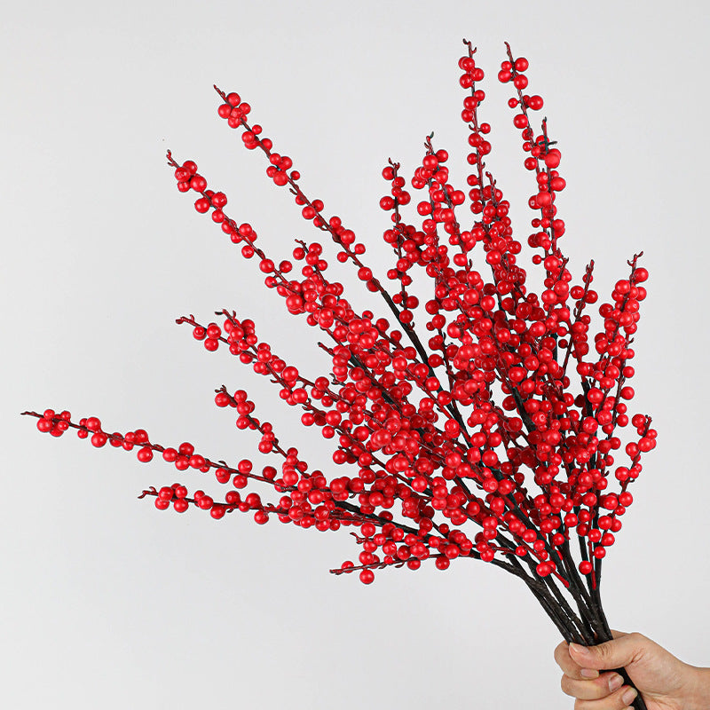 Künstliche Stechpalmenzweige mit roten Beeren, 72 cm lang, Winter-Dekoration, Hochzeitsfloristik, Grabschmuck, ganzjähriger Wohnaccessoire