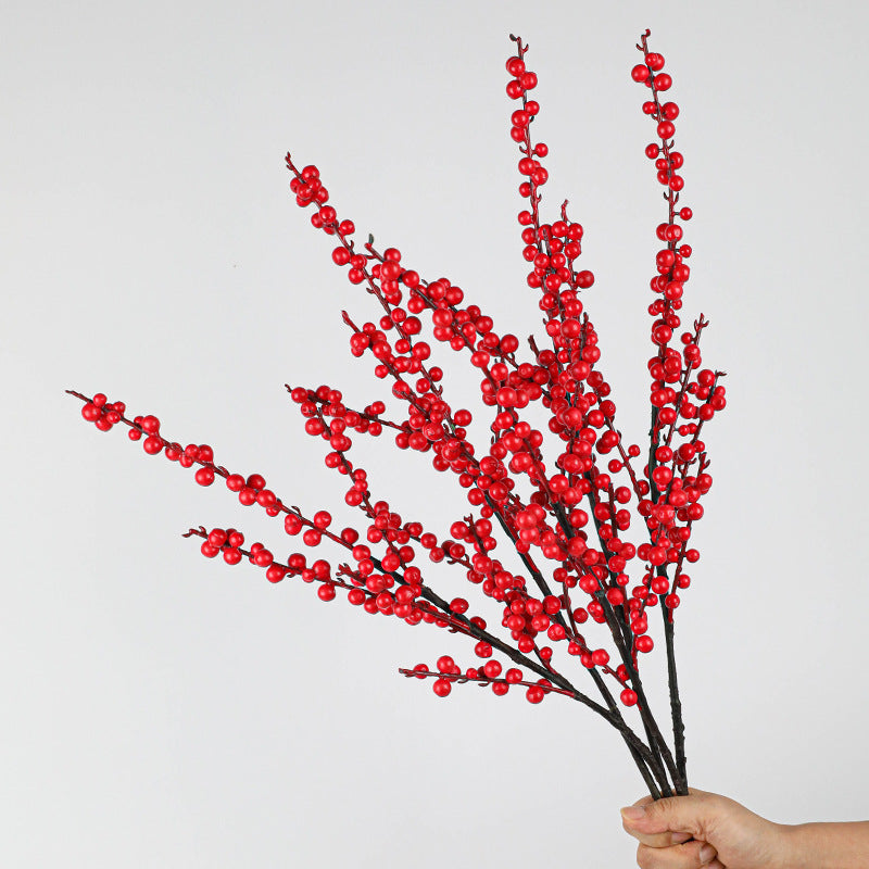 Künstliche Stechpalmenzweige mit roten Beeren, 72 cm lang, Winter-Dekoration, Hochzeitsfloristik, Grabschmuck, ganzjähriger Wohnaccessoire