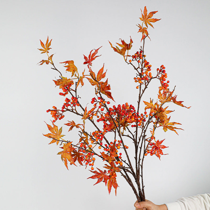 Künstliche Pflanzendeko: Zweige mit Lila Beeren & Ahornblättern, 95 cm, Real-Touch, für Vasen, Hochzeiten, Dekoration, ganzjährig
