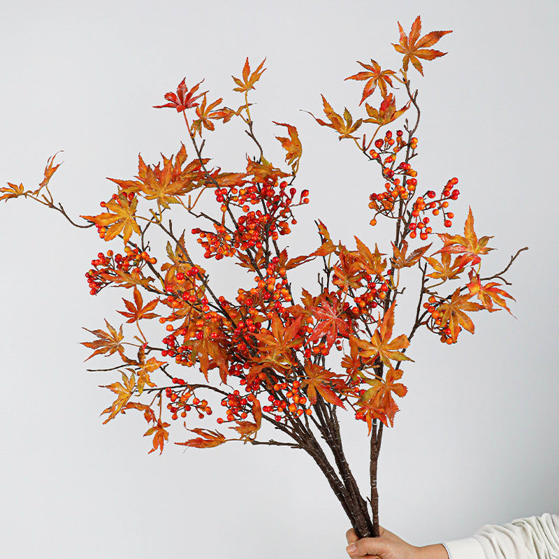 Künstliche Pflanzendeko: Zweige mit Lila Beeren & Ahornblättern, 95 cm, Real-Touch, für Vasen, Hochzeiten, Dekoration, ganzjährig