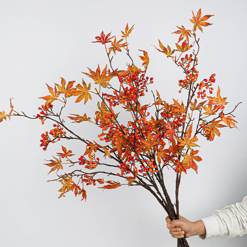 Künstliche Pflanzendeko: Zweige mit Lila Beeren & Ahornblättern, 95 cm, Real-Touch, für Vasen, Hochzeiten, Dekoration, ganzjährig