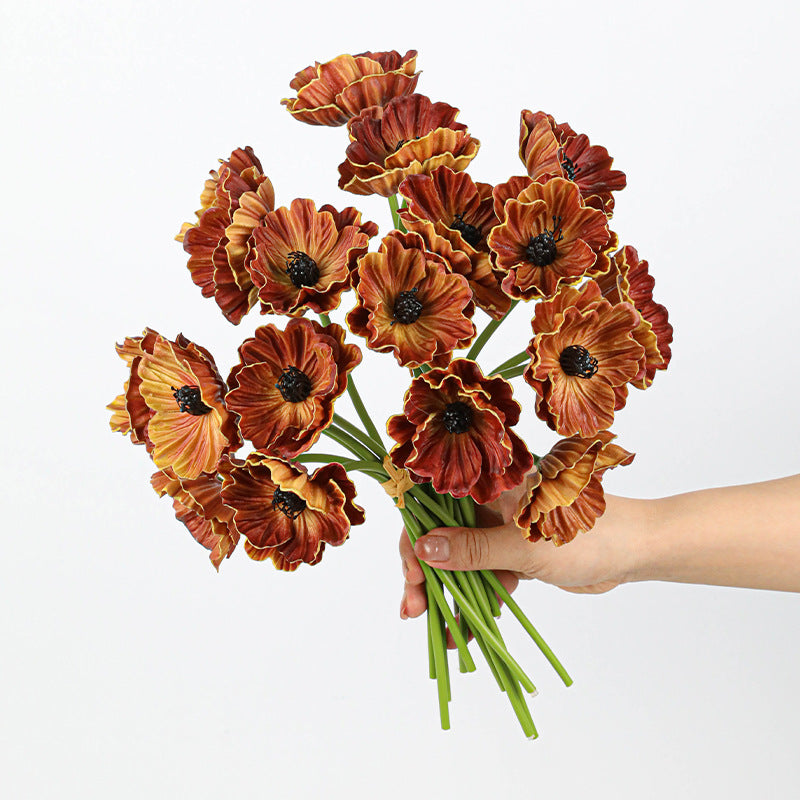 Künstliche Mohnblumen (Papaver) aus PU, 6 Blüten, 30 cm lang, realistisch für Hochzeit, Hotel, Herbstdekoration