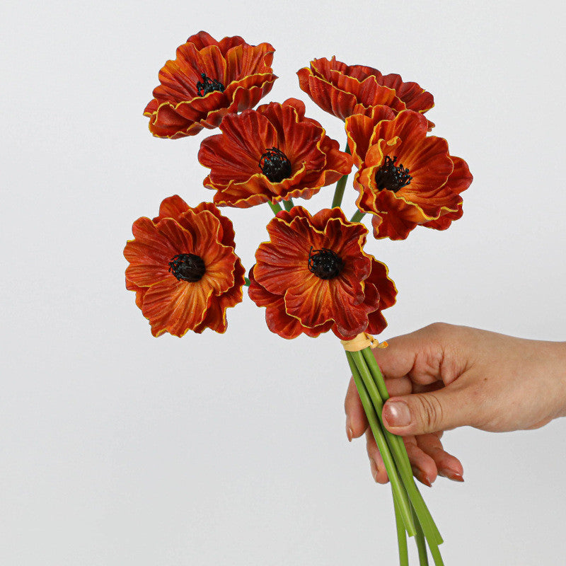Künstliche Mohnblumen (Papaver) aus PU, 6 Blüten, 30 cm lang, realistisch für Hochzeit, Hotel, Herbstdekoration