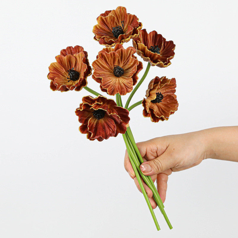 Künstliche Mohnblumen (Papaver) aus PU, 6 Blüten, 30 cm lang, realistisch für Hochzeit, Hotel, Herbstdekoration