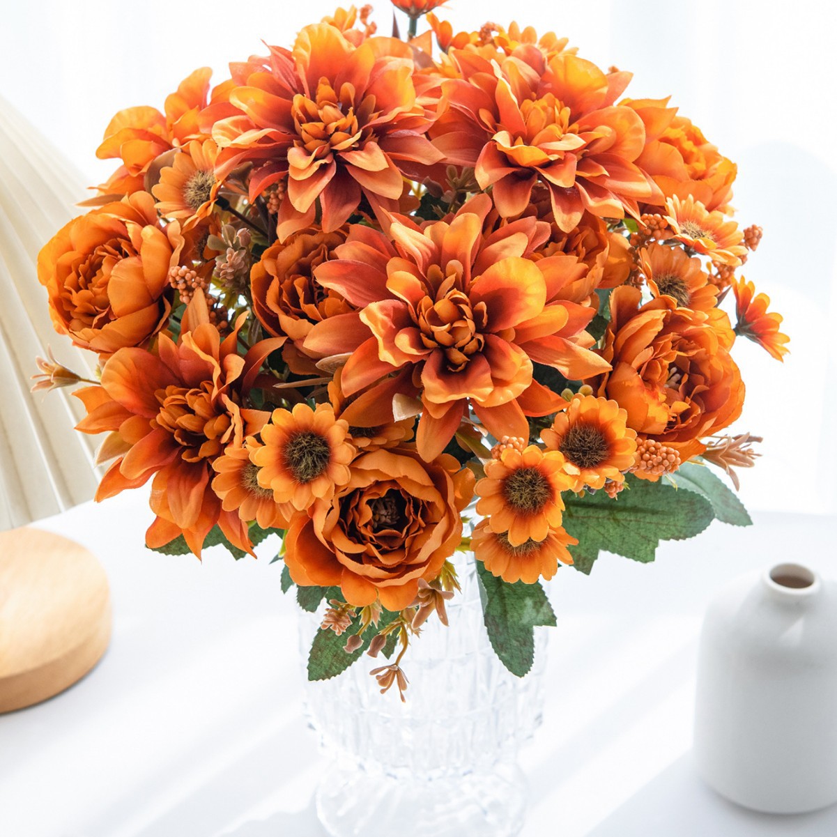 Künstliche Dahlie Einzelstiel 31 cm, Real-Touch, Hochzeitsdekoration, Wohnaccessoire, Herbstdekoration, Grabschmuck, langlebig