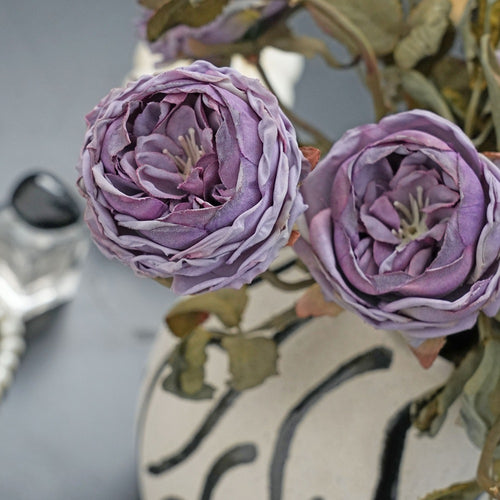 2er Set künstliche Rosen (Hagebuttenrose), 32 cm lang, 6 cm Blüten, realistisch für Hochzeit, Hotel, Wohnkultur, ganzjährige Dekoration