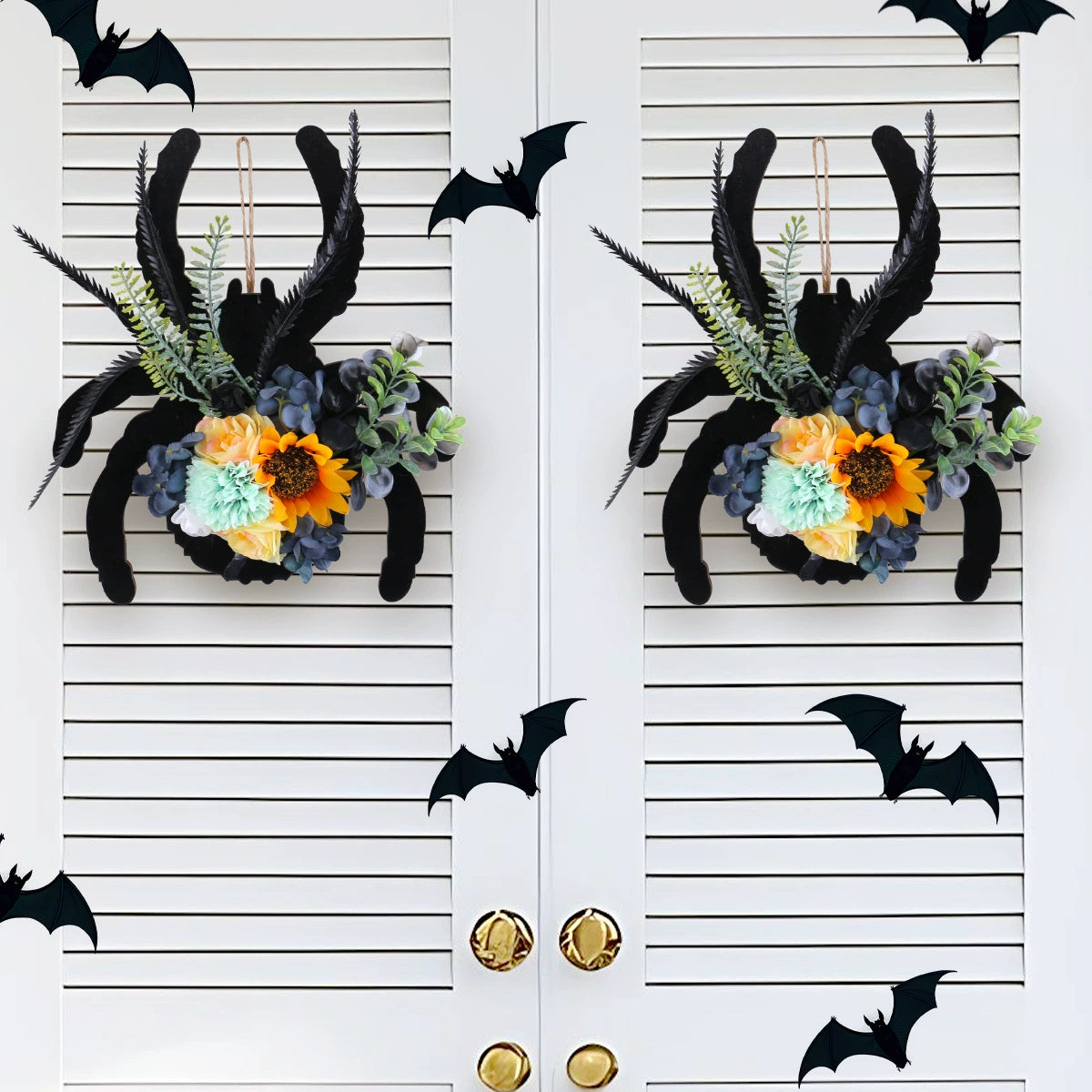 Künstlicher Spinnenpflanzen-Kranz für Halloween, 30 cm, Real-Touch, für Tür, Fenster, Schaufenster, Innen- und Außenbereich