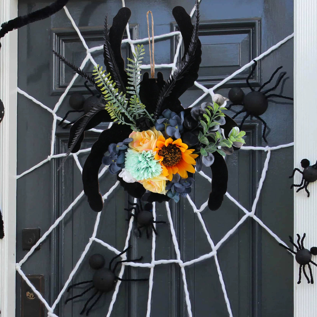 Künstlicher Spinnenpflanzen-Kranz für Halloween, 30 cm, Real-Touch, für Tür, Fenster, Schaufenster, Innen- und Außenbereich