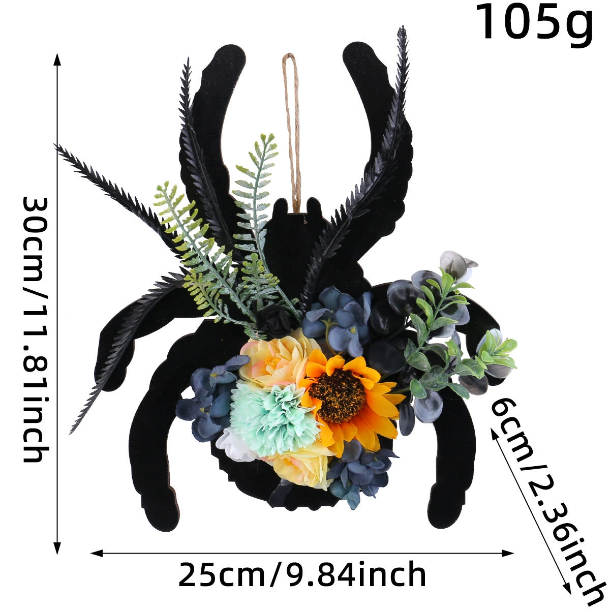 Künstlicher Spinnenpflanzen-Kranz für Halloween, 30 cm, Real-Touch, für Tür, Fenster, Schaufenster, Innen- und Außenbereich