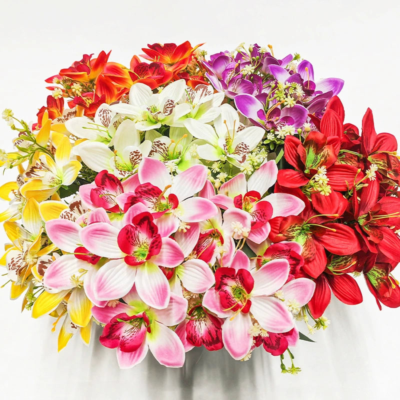 Künstliche Orchideen Seidenblumen, 36 cm hoch, realistisch für Hochzeit, Dekoration, Innen & Außen, 6 Farben