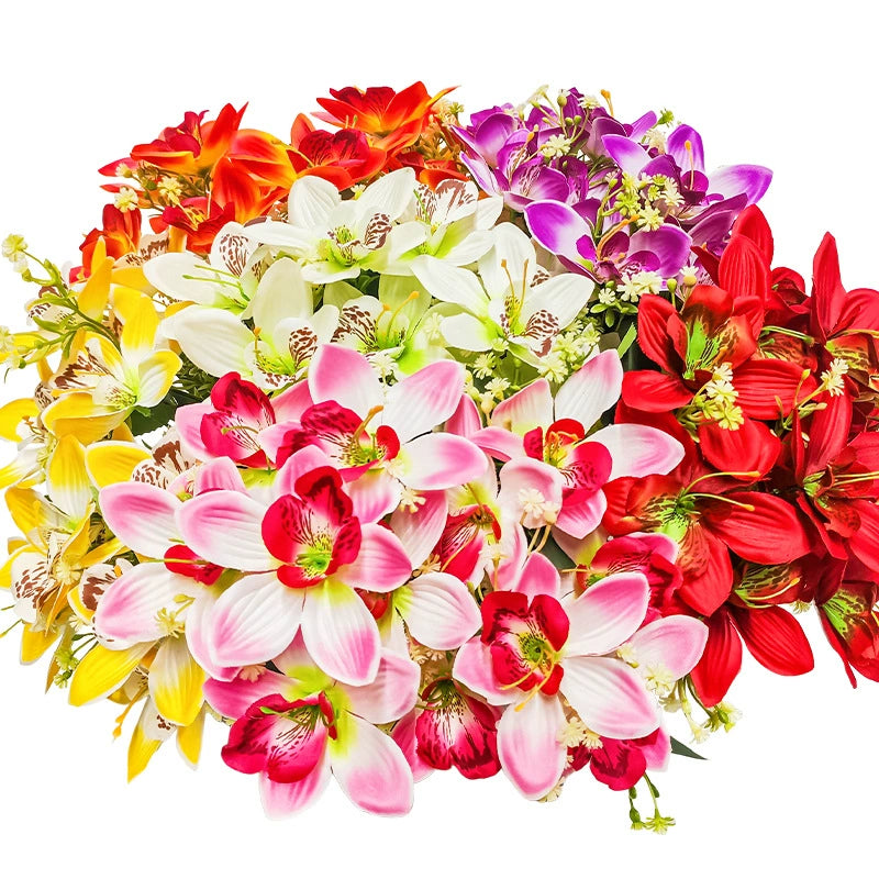 Künstliche Orchideen Seidenblumen, 36 cm hoch, realistisch für Hochzeit, Dekoration, Innen & Außen, 6 Farben