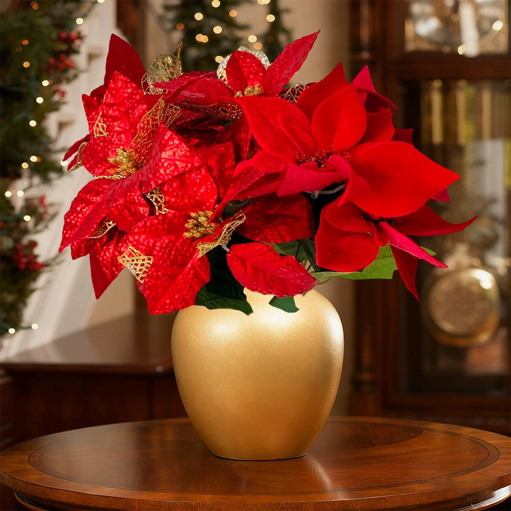 Künstliche Weihnachtsblumen, 44 cm, Seiden-Weihnachtsstern, Real-Touch, Festliche Dekoration für Haus, Hochzeit, Event, Gewerbe