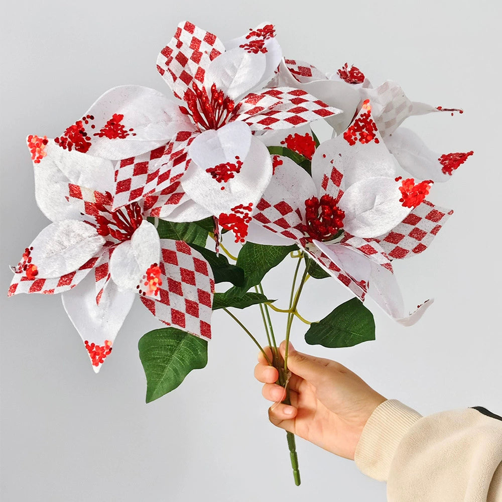 Künstliche Weihnachtsblumen, 44 cm, Seiden-Weihnachtsstern, Real-Touch, Festliche Dekoration für Haus, Hochzeit, Event, Gewerbe