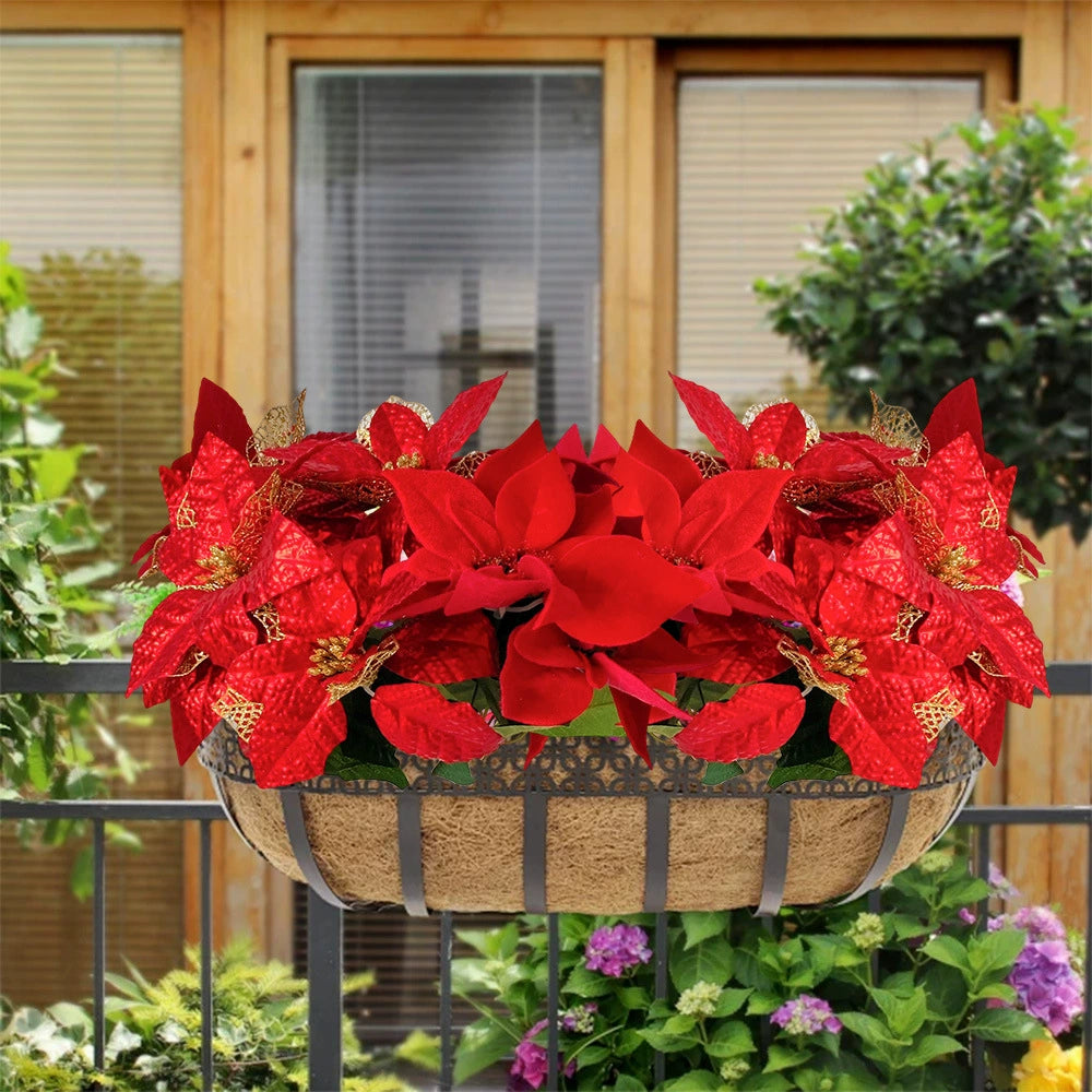 Künstliche Weihnachtsblumen, 44 cm, Seiden-Weihnachtsstern, Real-Touch, Festliche Dekoration für Haus, Hochzeit, Event, Gewerbe