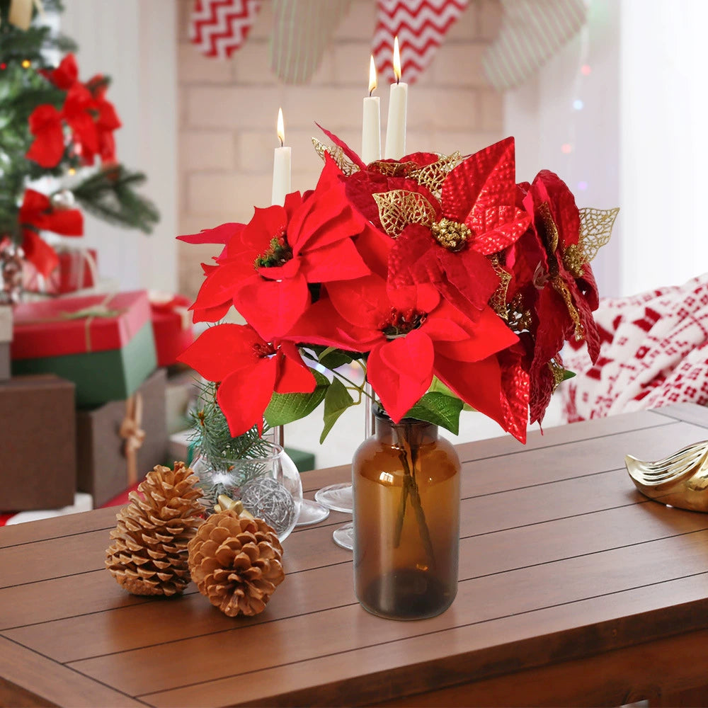 Künstliche Weihnachtsblumen, 44 cm, Seiden-Weihnachtsstern, Real-Touch, Festliche Dekoration für Haus, Hochzeit, Event, Gewerbe