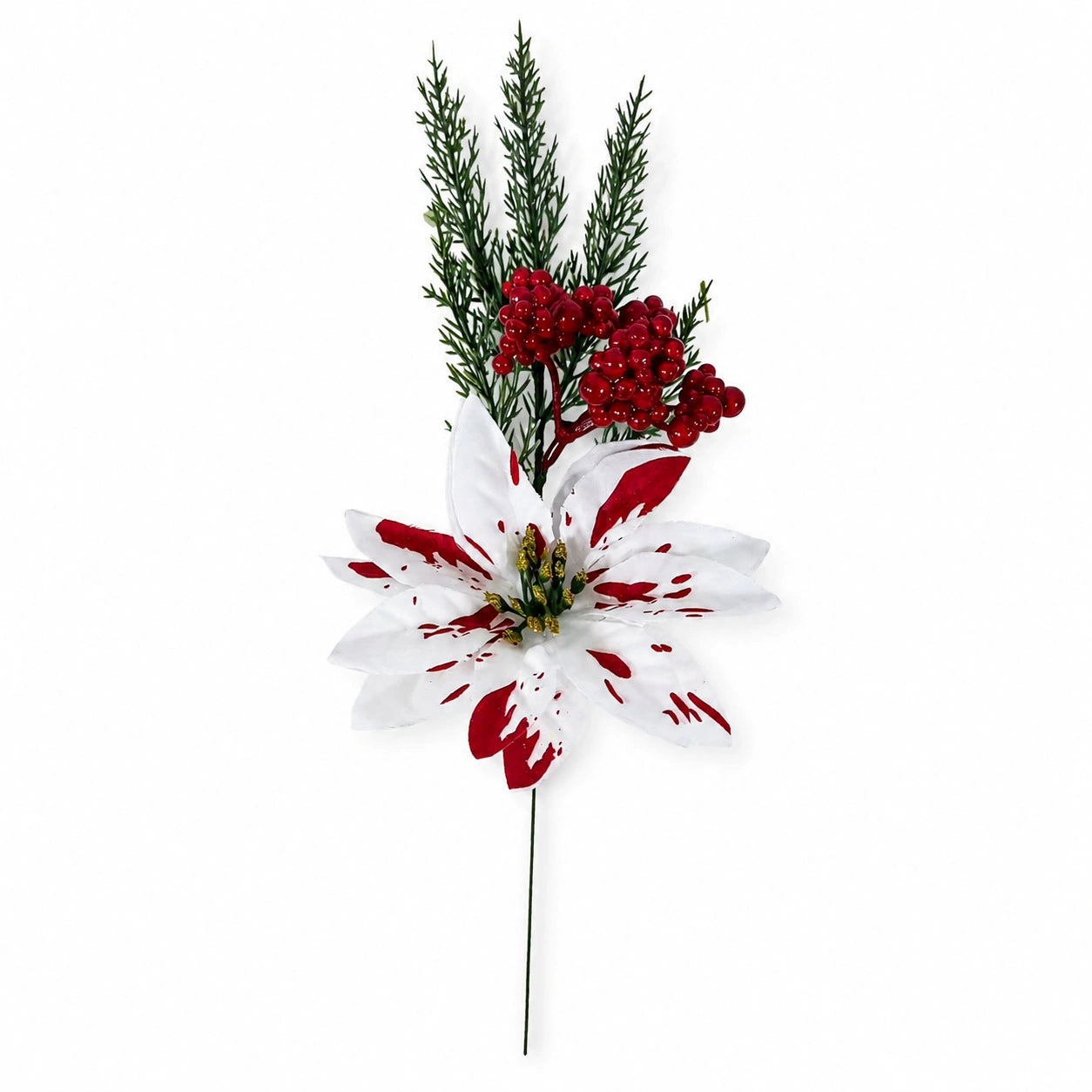 Künstliche Weihnachtssterne, 7-köpfige Poinsettia-Bukett, 32 cm, realistische Kunstblumen für Festdekoration, Schaufenster, Hochzeiten, Weihnachten