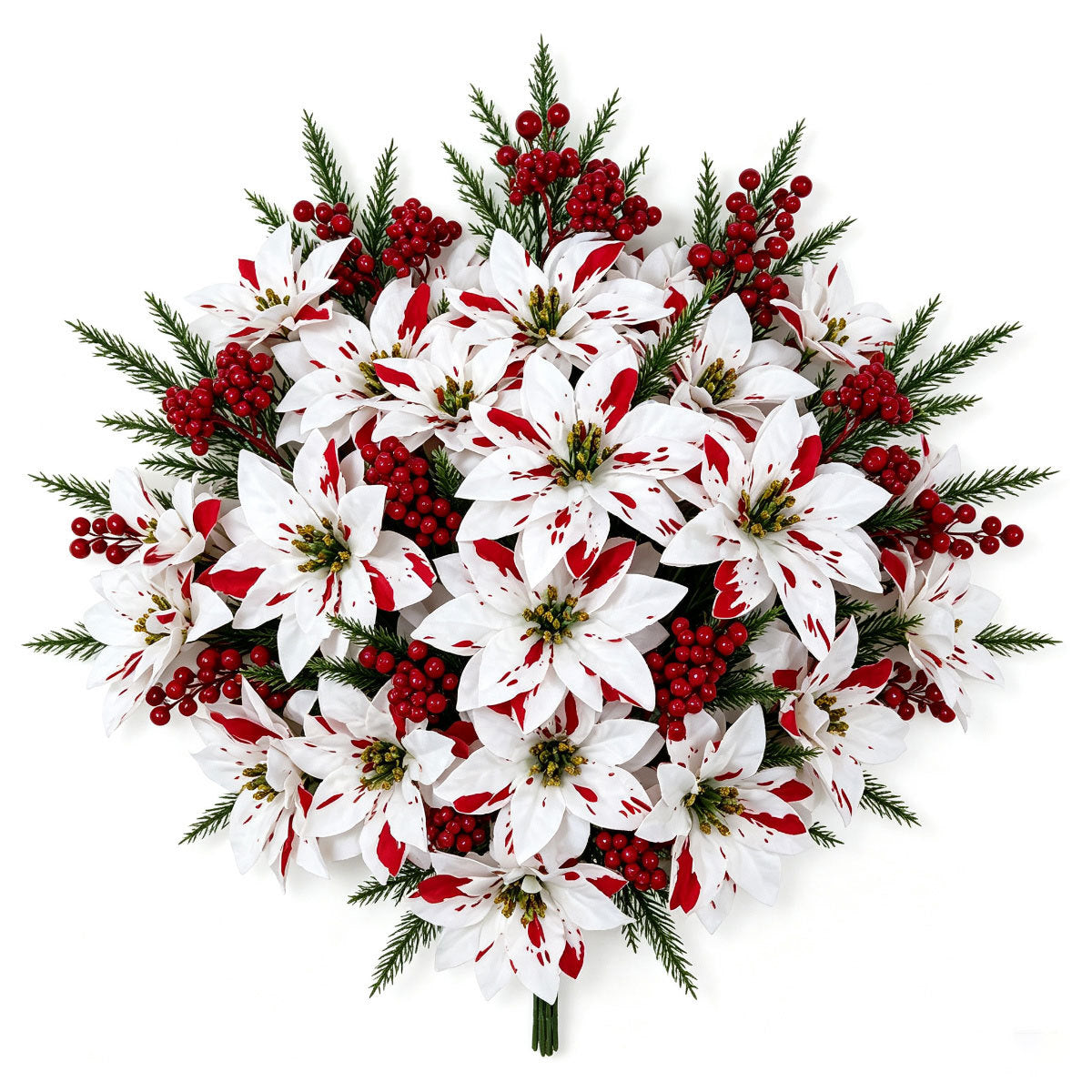 Künstliche Weihnachtssterne, 7-köpfige Poinsettia-Bukett, 32 cm, realistische Kunstblumen für Festdekoration, Schaufenster, Hochzeiten, Weihnachten