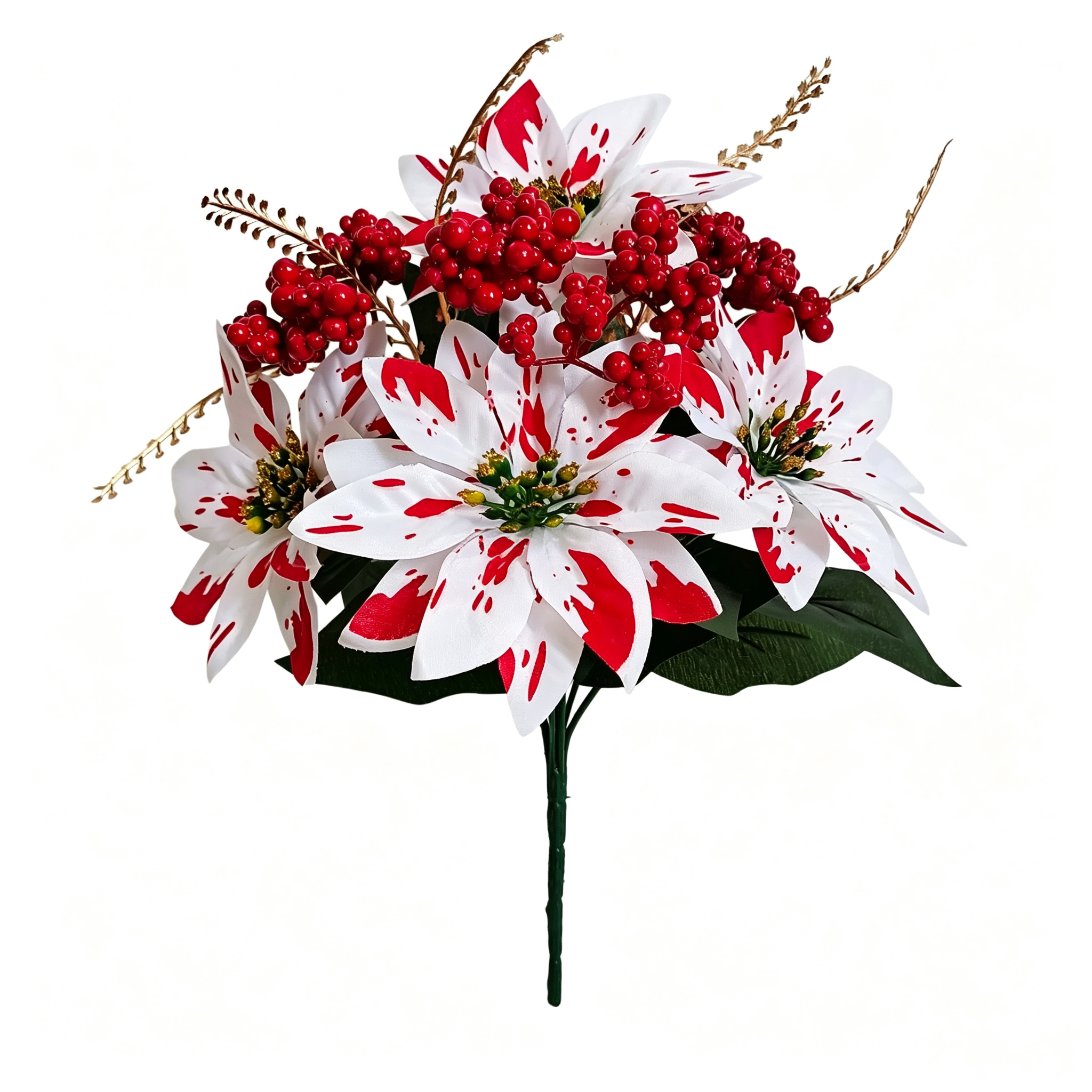 Künstliche Weihnachtssterne, 7-köpfige Poinsettia-Bukett, 32 cm, realistische Kunstblumen für Festdekoration, Schaufenster, Hochzeiten, Weihnachten