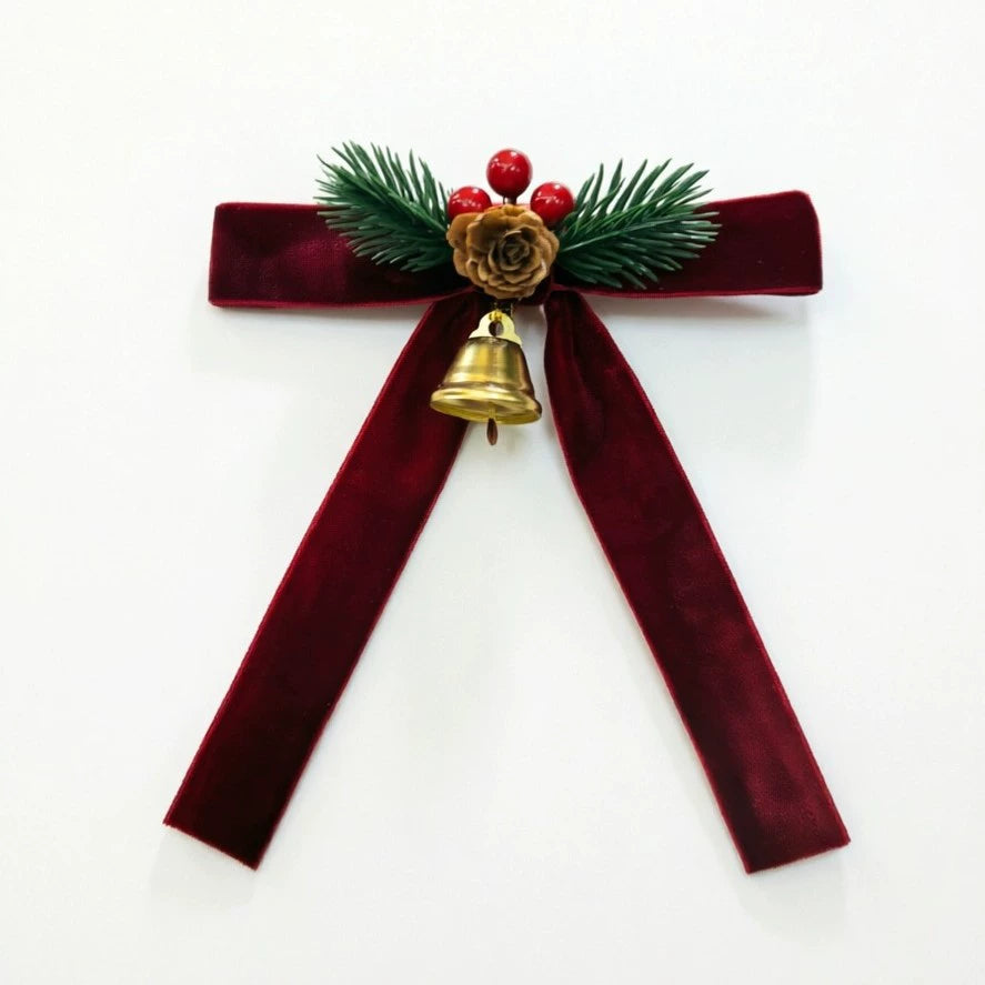 Weihnachtsbaum-Dekoration Samt-Schmetterlingsschleife mit Glocke, 18 cm, realistisch, für Haustür, Fenster, Festdekoration, 4 Stück