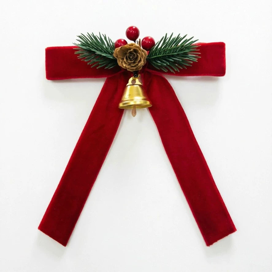 Weihnachtsbaum-Dekoration Samt-Schmetterlingsschleife mit Glocke, 18 cm, realistisch, für Haustür, Fenster, Festdekoration, 4 Stück